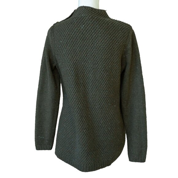 Talbots Mock Neck Sweater Olive Green Cable Knit Retro Mod'60s Neutral Pullover - Picture 3 of 13